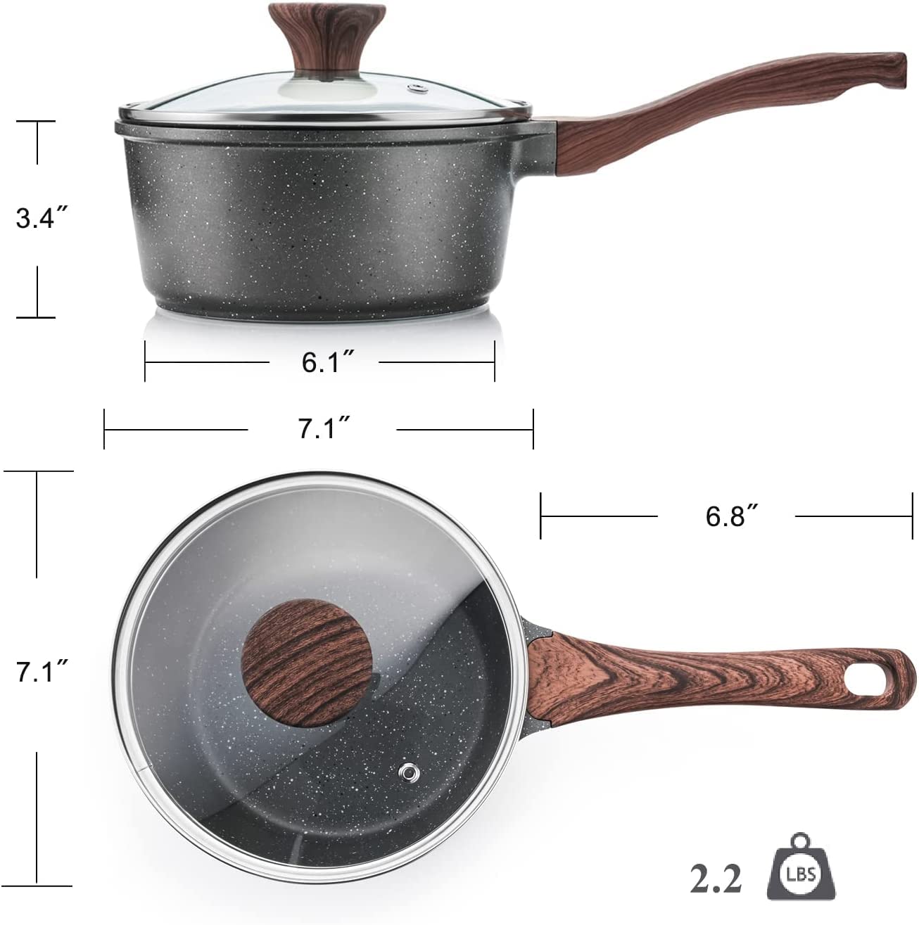 SENSARTE Nonstick Saucepan with Lid, 1.5 Quarts Small Pot with Swiss Granite Coating, Stay-cool Handle, Multipurpose Handy Sauce Pot Small Kitchen Cooking Pot, Induction Comptable, PFOA Free