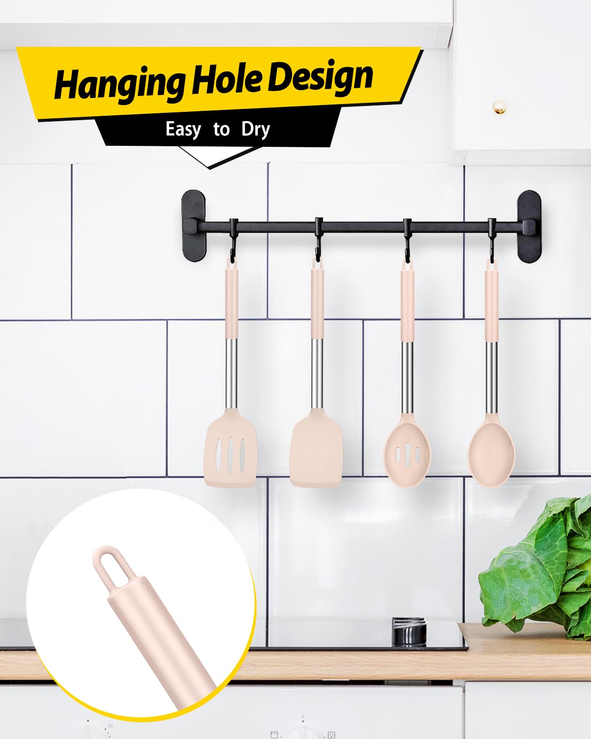 Pack of 4 Silicone Cooking Utensils Set, Non Stick Large Solid Spatulas, Heat Resistant Black Slotted Spoons, Ideal BPA Free Kitchen Turners for Frying, Mixing,Serving,Draining,Turning,Stirring