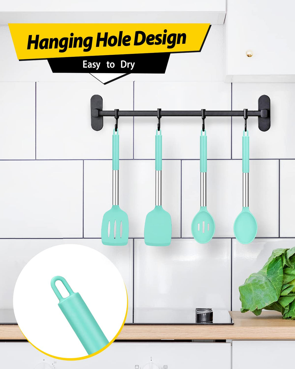 Pack of 4 Silicone Cooking Utensils Set, Non Stick Large Solid Spatulas, Heat Resistant Black Slotted Spoons, Ideal BPA Free Kitchen Turners for Frying, Mixing,Serving,Draining,Turning,Stirring