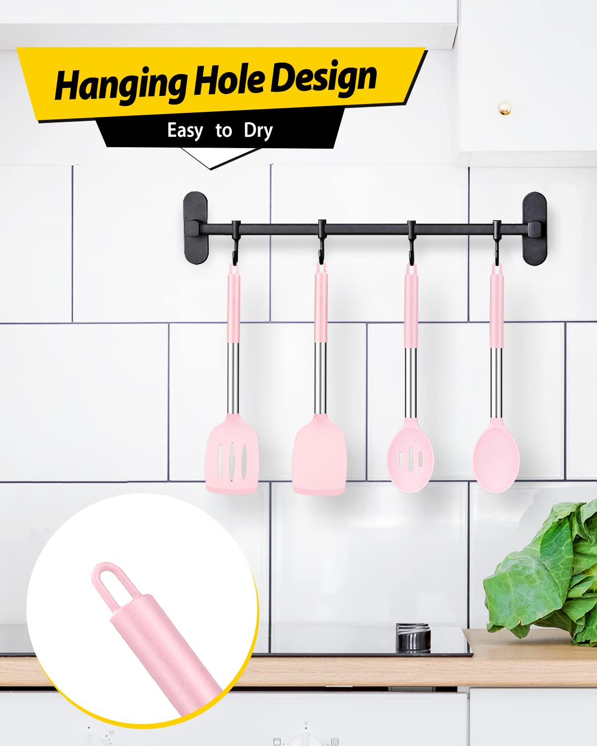 Pack of 4 Silicone Cooking Utensils Set, Non Stick Large Solid Spatulas, Heat Resistant Black Slotted Spoons, Ideal BPA Free Kitchen Turners for Frying, Mixing,Serving,Draining,Turning,Stirring