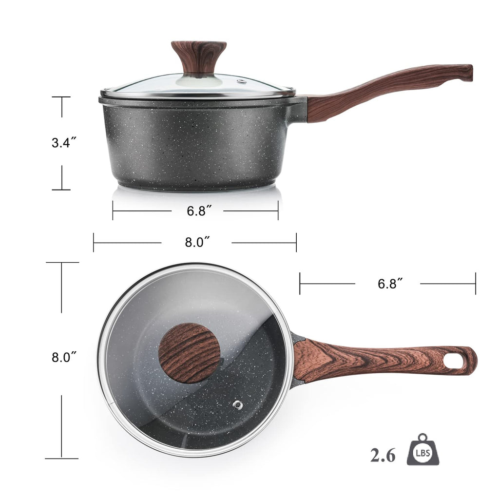 SENSARTE Nonstick Saucepan with Lid, 1.5 Quarts Small Pot with Swiss Granite Coating, Stay-cool Handle, Multipurpose Handy Sauce Pot Small Kitchen Cooking Pot, Induction Comptable, PFOA Free