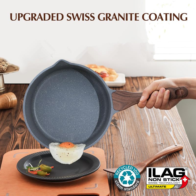 SENSARTE Nonstick Saucepan with Lid, 1.5 Quarts Small Pot with Swiss Granite Coating, Stay-cool Handle, Multipurpose Handy Sauce Pot Small Kitchen Cooking Pot, Induction Comptable, PFOA Free