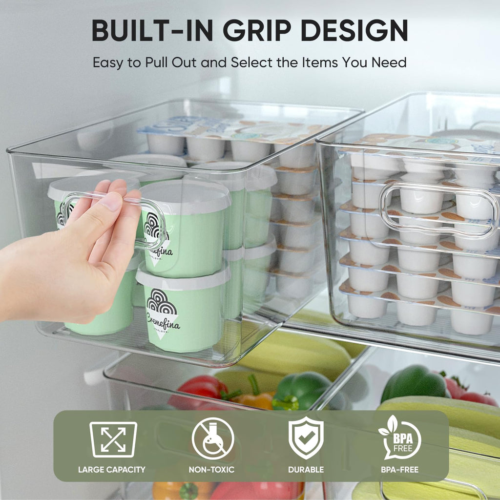 BALEINE Clear Plastic Storage Bins, Pantry Organization, BPA Free Stackable Refrigerator Organizers and Storage with Handles for Kitchen Fridge Cabinet Bathroom (6PK, 9.5x5.5x4.5)