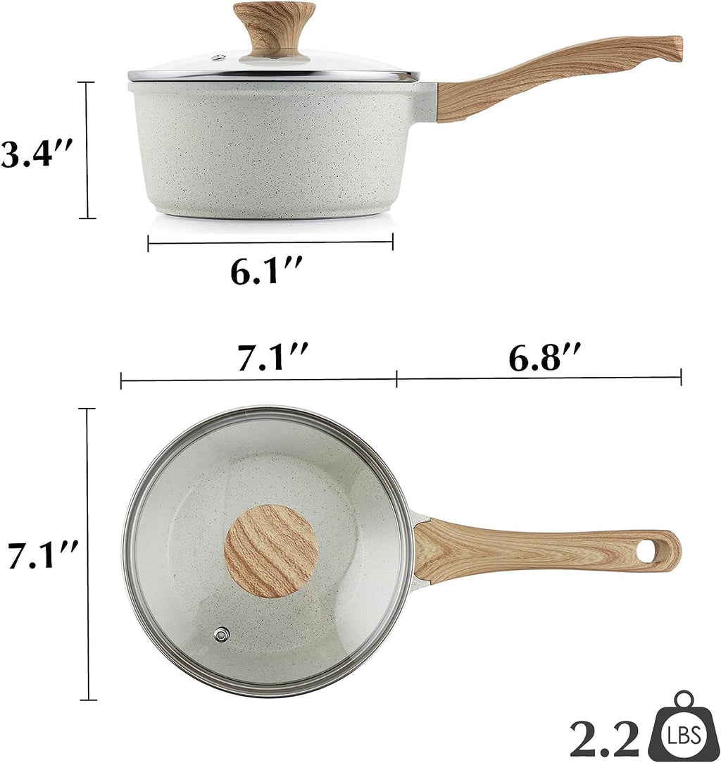 SENSARTE Nonstick Saucepan with Lid, 1.5 Quarts Small Pot with Swiss Granite Coating, Stay-cool Handle, Multipurpose Handy Sauce Pot Small Kitchen Cooking Pot, Induction Comptable, PFOA Free