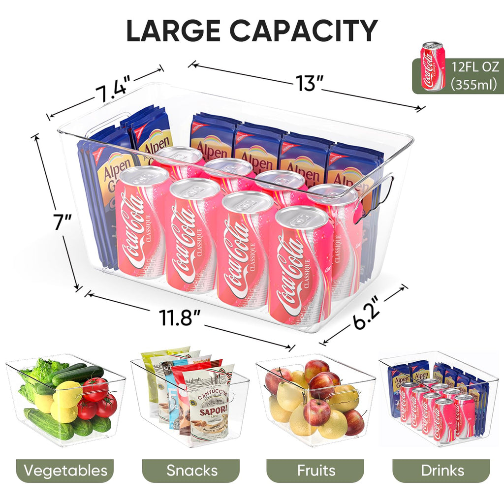 BALEINE Clear Plastic Storage Bins, Pantry Organization, BPA Free Stackable Refrigerator Organizers and Storage with Handles for Kitchen Fridge Cabinet Bathroom (6PK, 9.5x5.5x4.5)