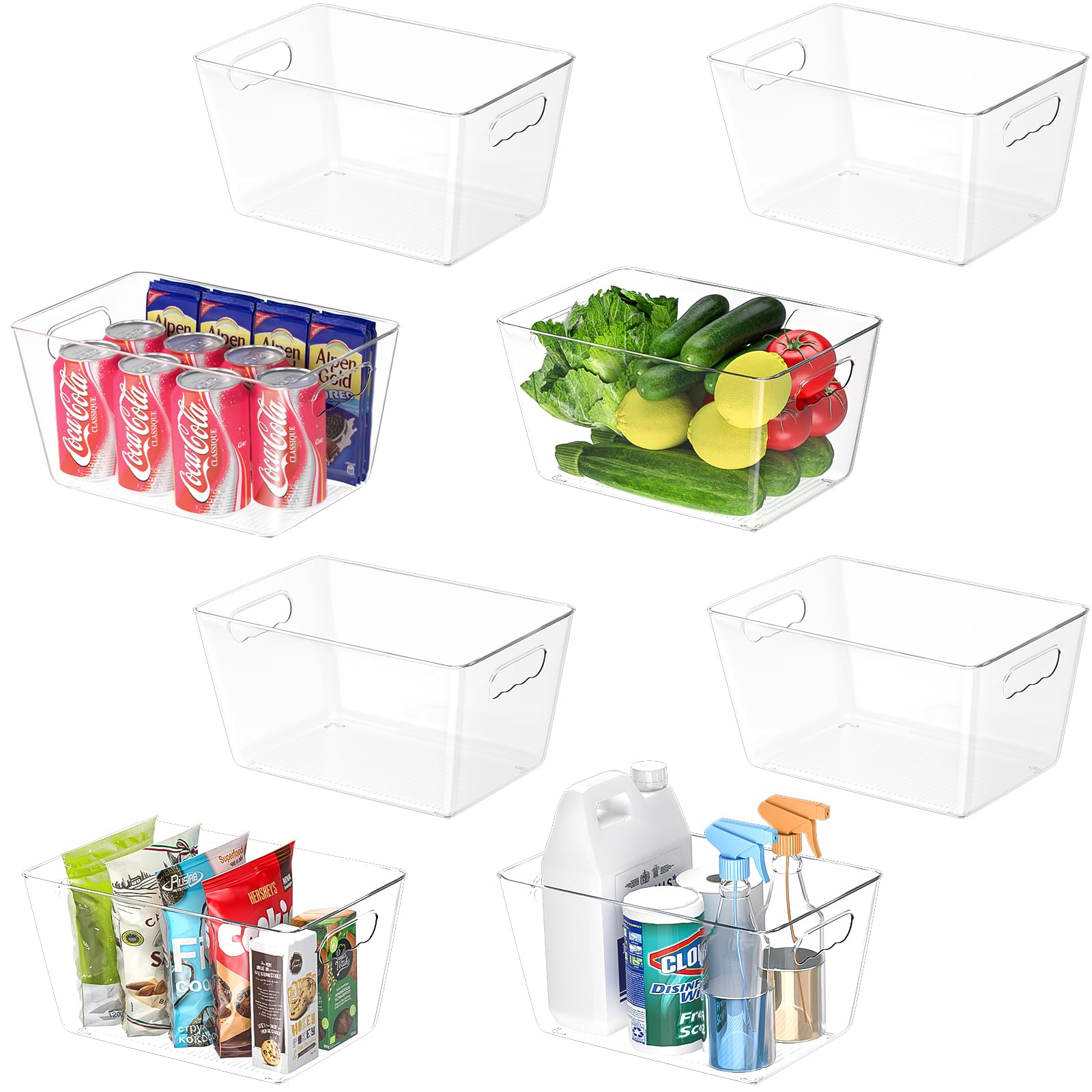 BALEINE Clear Plastic Storage Bins, Pantry Organization, BPA Free Stackable Refrigerator Organizers and Storage with Handles for Kitchen Fridge Cabinet Bathroom (6PK, 9.5x5.5x4.5)