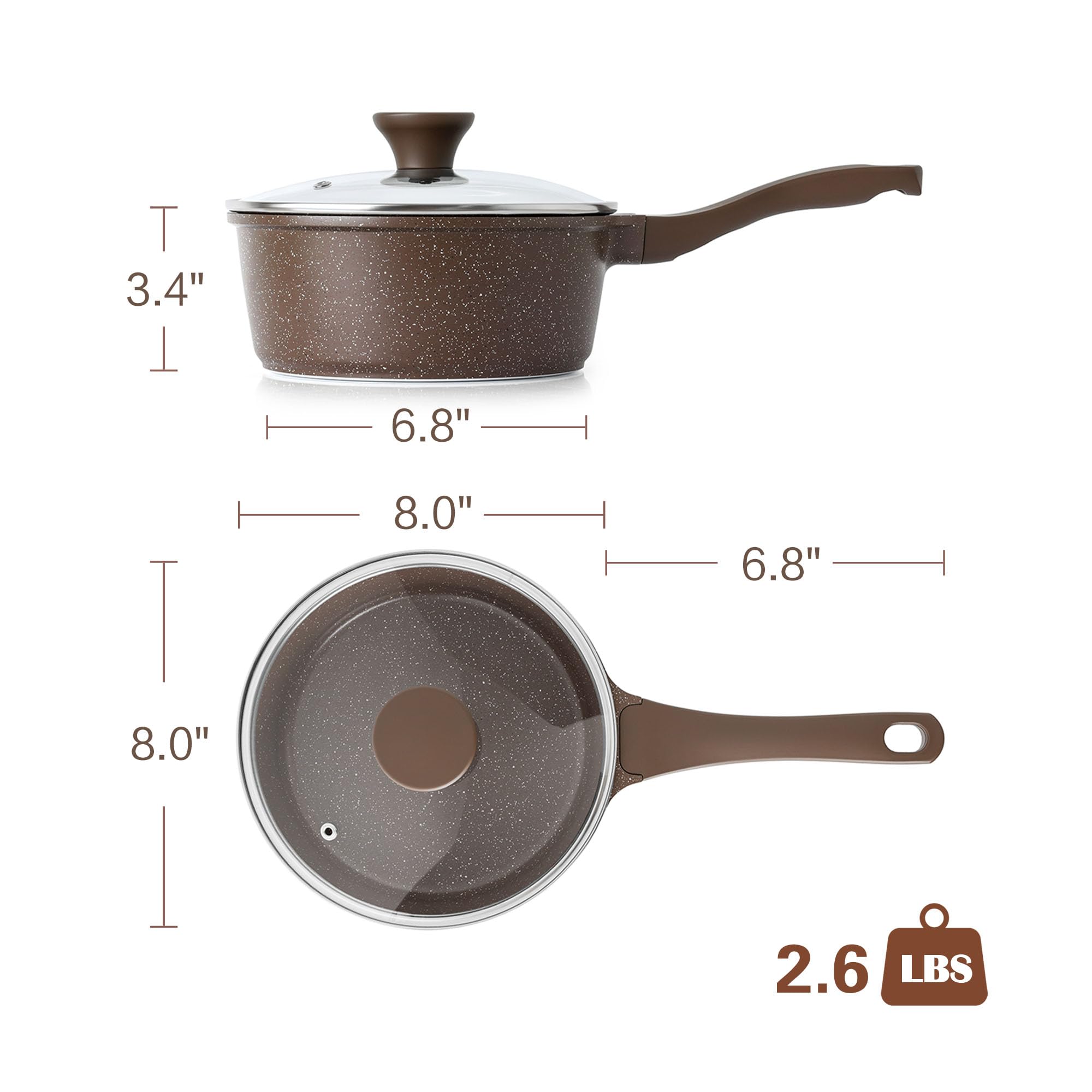SENSARTE Nonstick Saucepan with Lid, 1.5 Quarts Small Pot with Swiss Granite Coating, Stay-cool Handle, Multipurpose Handy Sauce Pot Small Kitchen Cooking Pot, Induction Comptable, PFOA Free