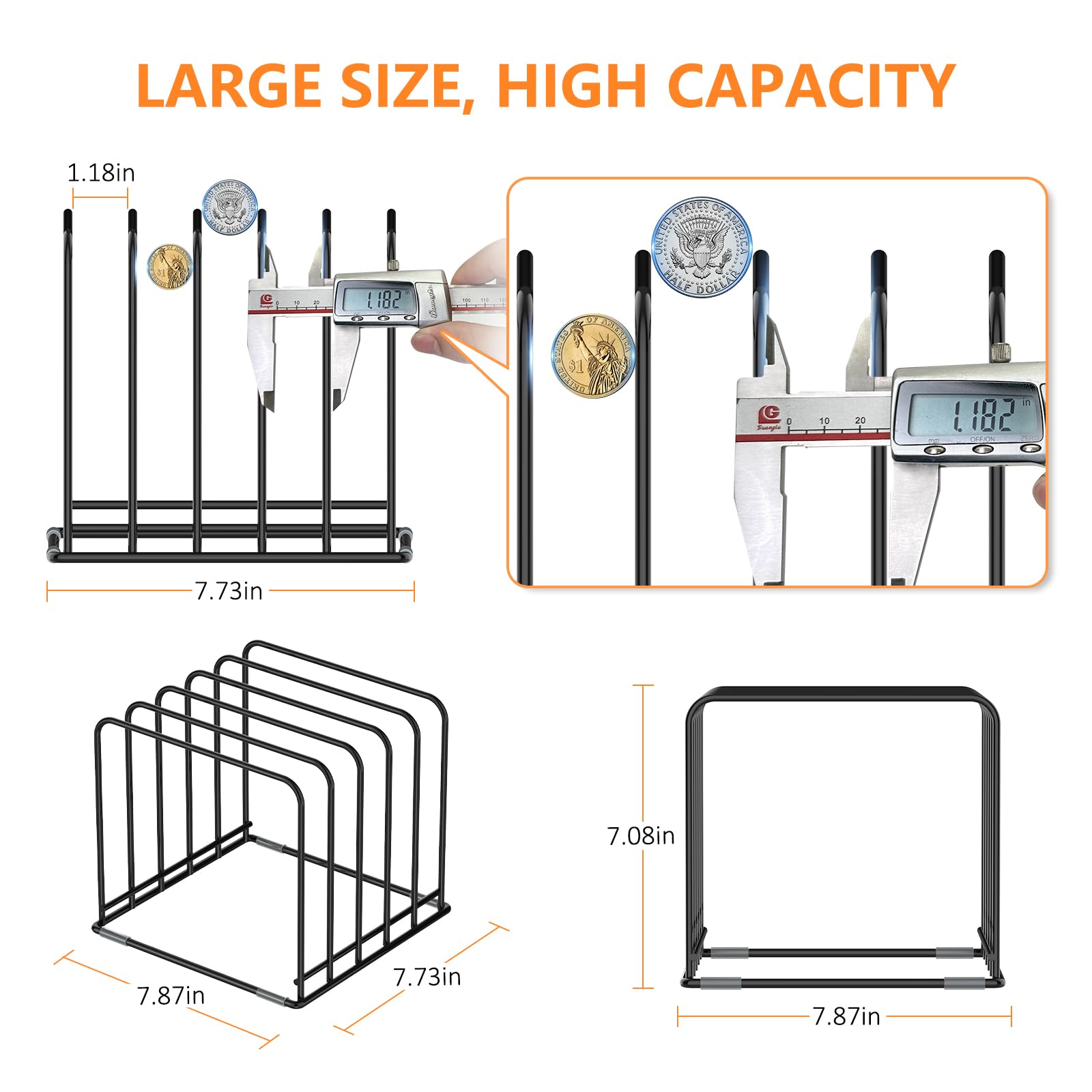 Kitchen Cabinet Organizer, Steel Cookware Holder, Divided Holder with 5 Slots for Skillets Baking Tray and Chopping Board Rack - Baking Pan Holder Storage (1 PC)
