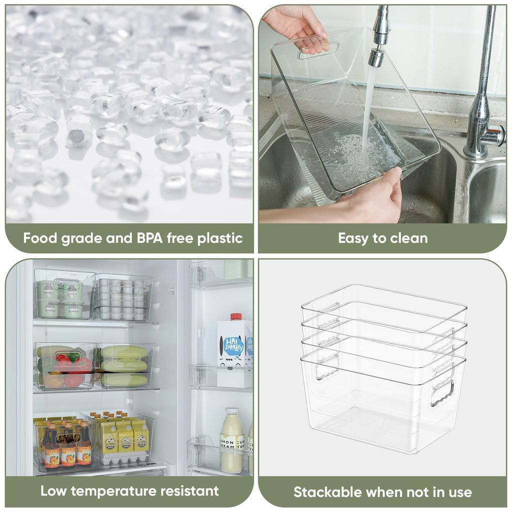 BALEINE Clear Plastic Storage Bins, Pantry Organization, BPA Free Stackable Refrigerator Organizers and Storage with Handles for Kitchen Fridge Cabinet Bathroom (6PK, 9.5x5.5x4.5)