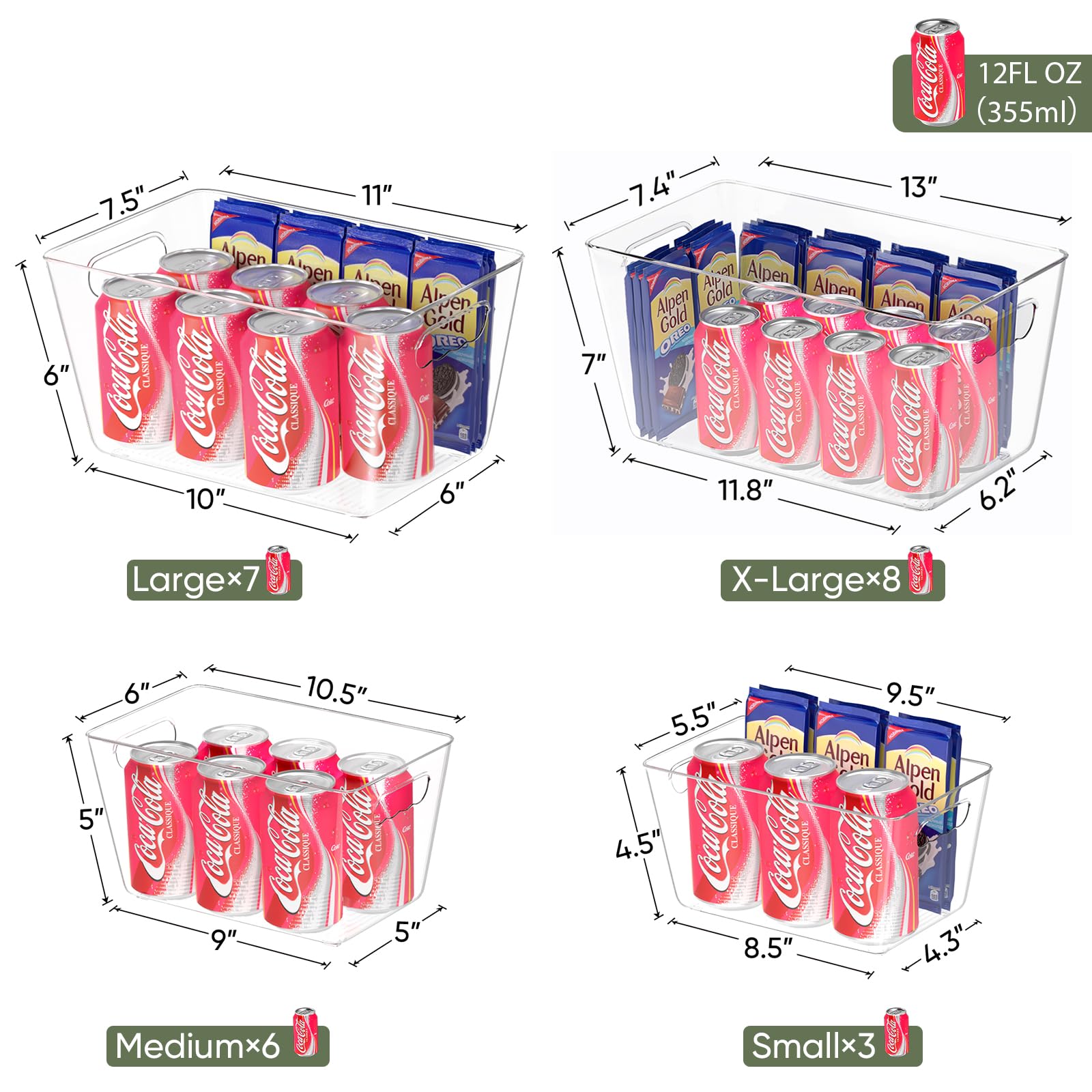 BALEINE Clear Plastic Storage Bins, Pantry Organization, BPA Free Stackable Refrigerator Organizers and Storage with Handles for Kitchen Fridge Cabinet Bathroom (6PK, 9.5x5.5x4.5)