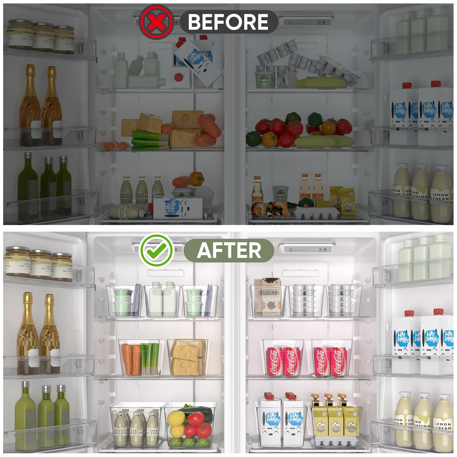 BALEINE Clear Plastic Storage Bins, Pantry Organization, BPA Free Stackable Refrigerator Organizers and Storage with Handles for Kitchen Fridge Cabinet Bathroom (6PK, 9.5x5.5x4.5)