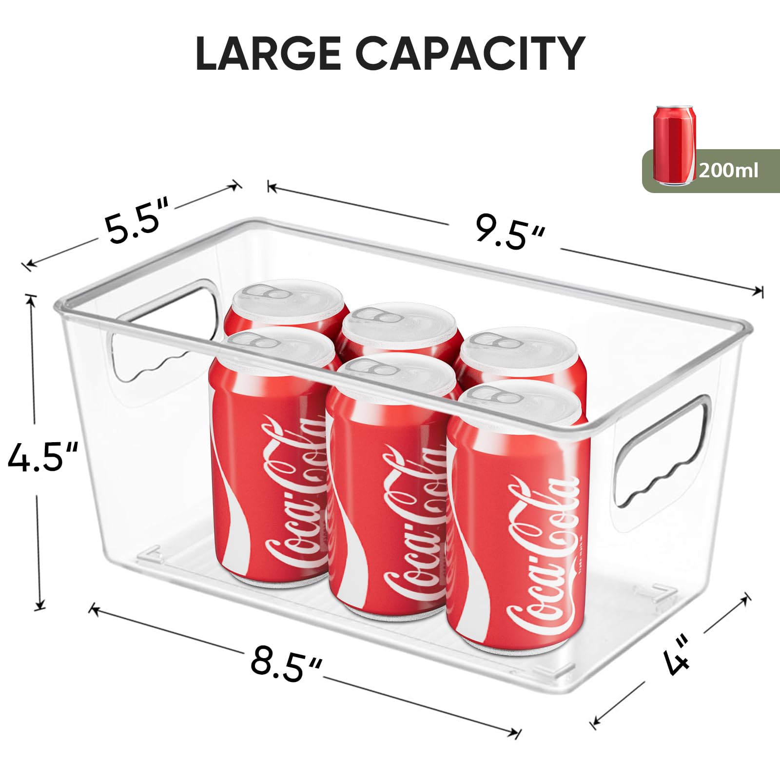 BALEINE Clear Plastic Storage Bins, Pantry Organization, BPA Free Stackable Refrigerator Organizers and Storage with Handles for Kitchen Fridge Cabinet Bathroom (6PK, 9.5x5.5x4.5)