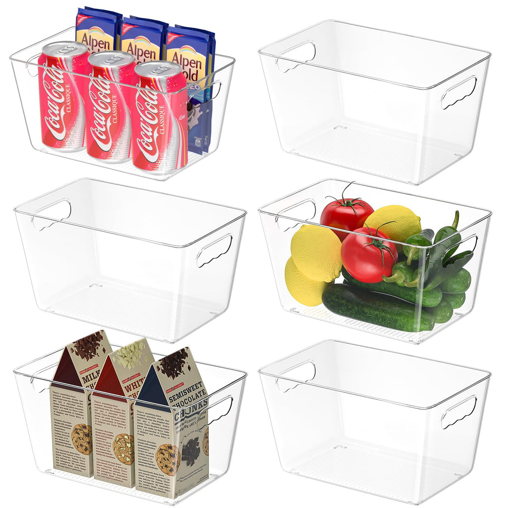 BALEINE Clear Plastic Storage Bins, Pantry Organization, BPA Free Stackable Refrigerator Organizers and Storage with Handles for Kitchen Fridge Cabinet Bathroom (6PK, 9.5x5.5x4.5)