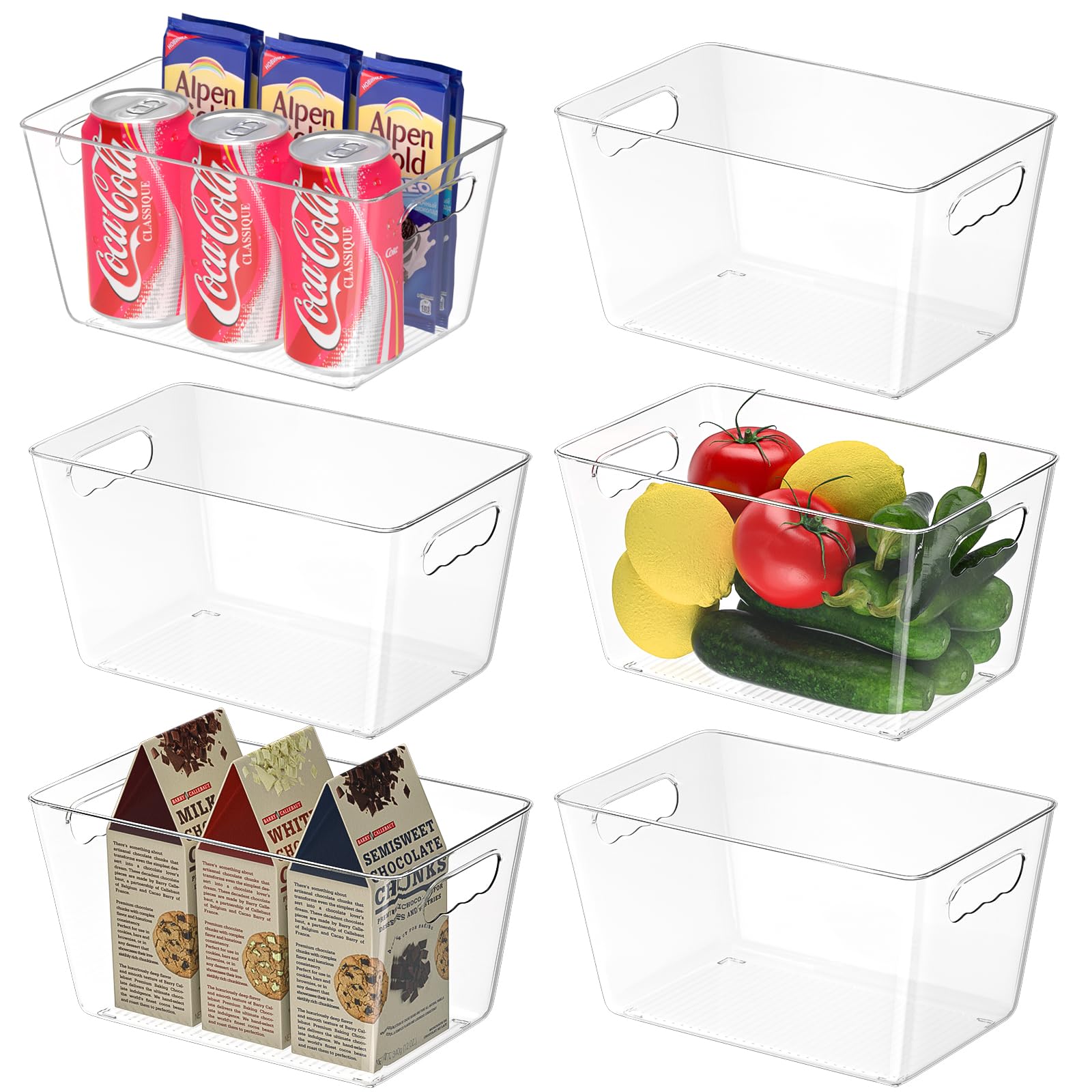 BALEINE Clear Plastic Storage Bins, Pantry Organization, BPA Free Stackable Refrigerator Organizers and Storage with Handles for Kitchen Fridge Cabinet Bathroom (6PK, 9.5x5.5x4.5)