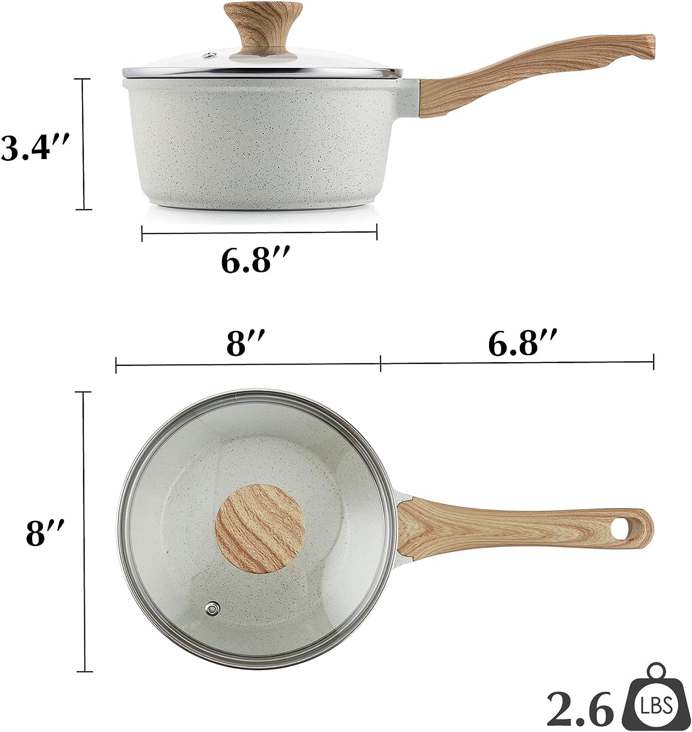 SENSARTE Nonstick Saucepan with Lid, 1.5 Quarts Small Pot with Swiss Granite Coating, Stay-cool Handle, Multipurpose Handy Sauce Pot Small Kitchen Cooking Pot, Induction Comptable, PFOA Free