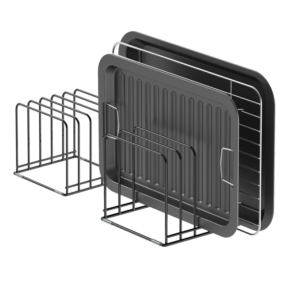 Kitchen Cabinet Organizer, Steel Cookware Holder, Divided Holder with 5 Slots for Skillets Baking Tray and Chopping Board Rack - Baking Pan Holder Storage (1 PC)