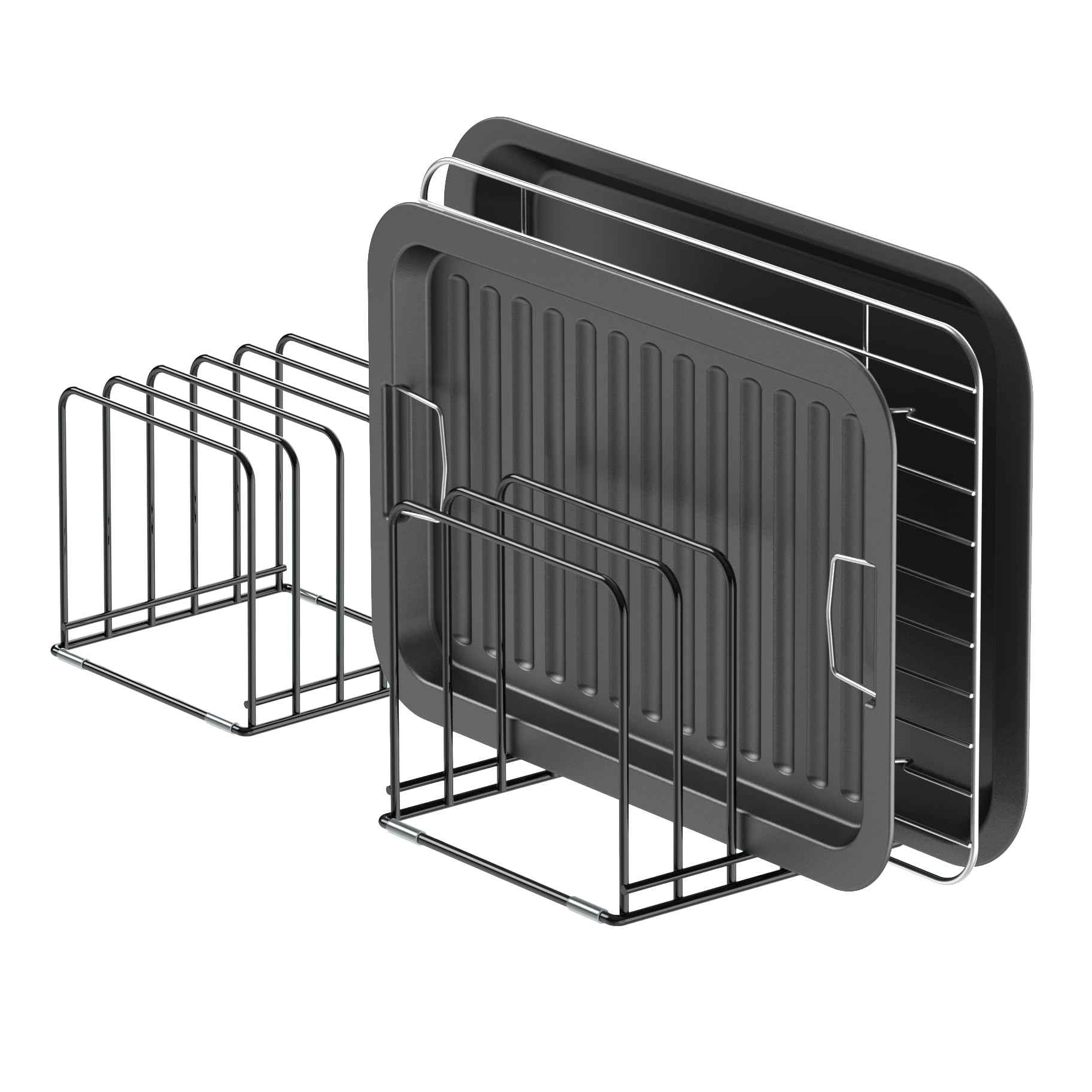 Kitchen Cabinet Organizer, Steel Cookware Holder, Divided Holder with 5 Slots for Skillets Baking Tray and Chopping Board Rack - Baking Pan Holder Storage (1 PC)