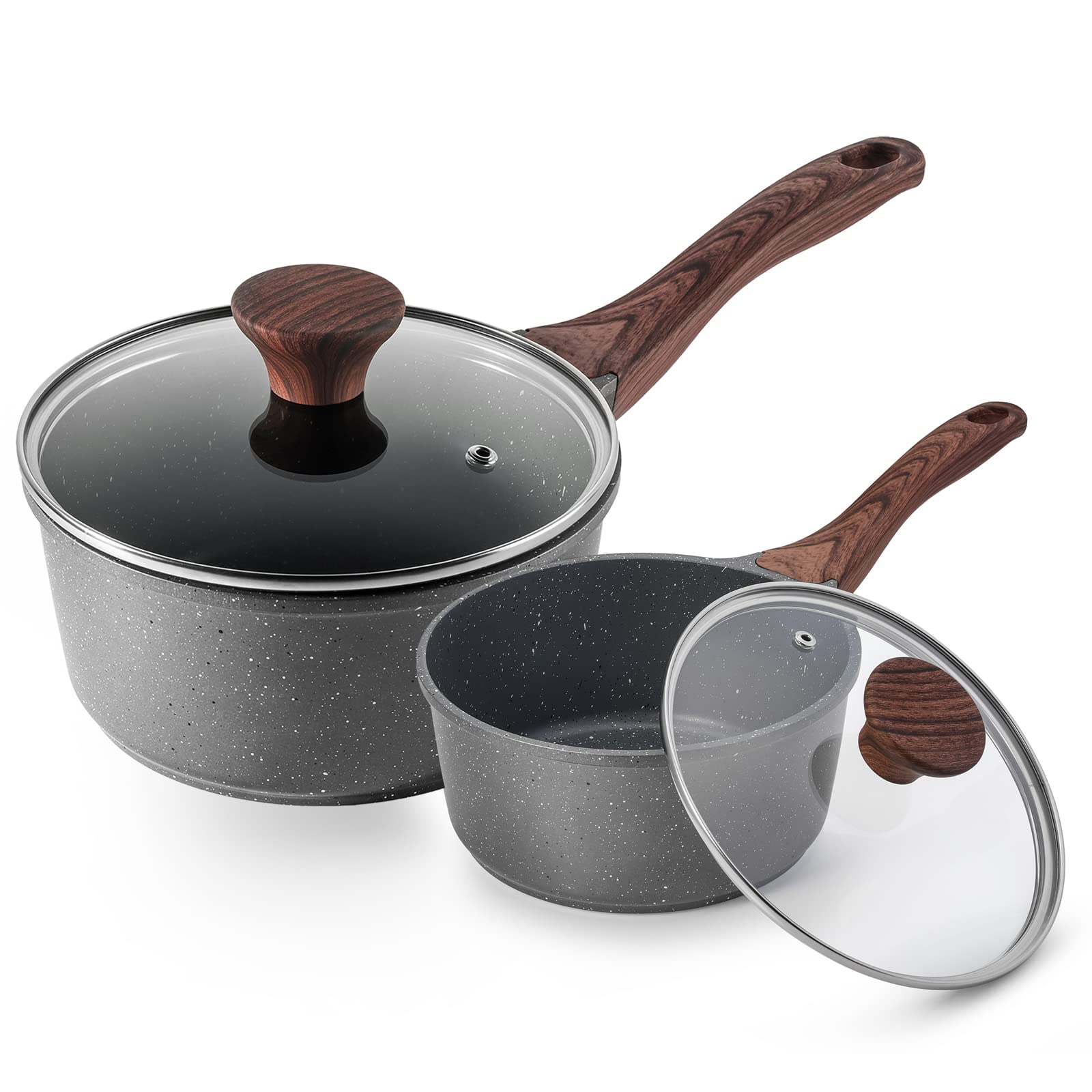 SENSARTE Nonstick Saucepan with Lid, 1.5 Quarts Small Pot with Swiss Granite Coating, Stay-cool Handle, Multipurpose Handy Sauce Pot Small Kitchen Cooking Pot, Induction Comptable, PFOA Free