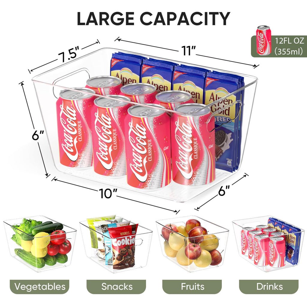BALEINE Clear Plastic Storage Bins, Pantry Organization, BPA Free Stackable Refrigerator Organizers and Storage with Handles for Kitchen Fridge Cabinet Bathroom (6PK, 9.5x5.5x4.5)