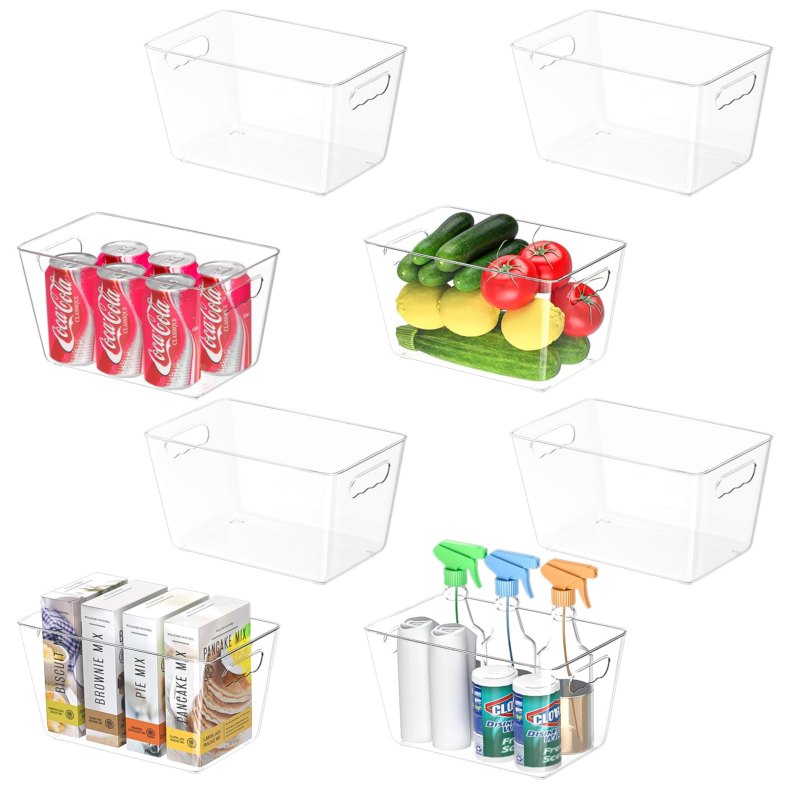 BALEINE Clear Plastic Storage Bins, Pantry Organization, BPA Free Stackable Refrigerator Organizers and Storage with Handles for Kitchen Fridge Cabinet Bathroom (6PK, 9.5x5.5x4.5)