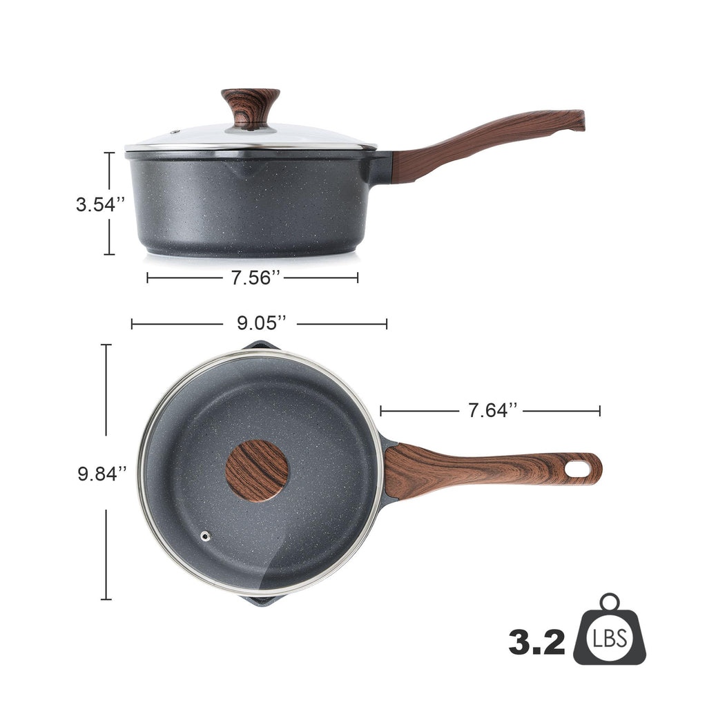 SENSARTE Nonstick Saucepan with Lid, 1.5 Quarts Small Pot with Swiss Granite Coating, Stay-cool Handle, Multipurpose Handy Sauce Pot Small Kitchen Cooking Pot, Induction Comptable, PFOA Free