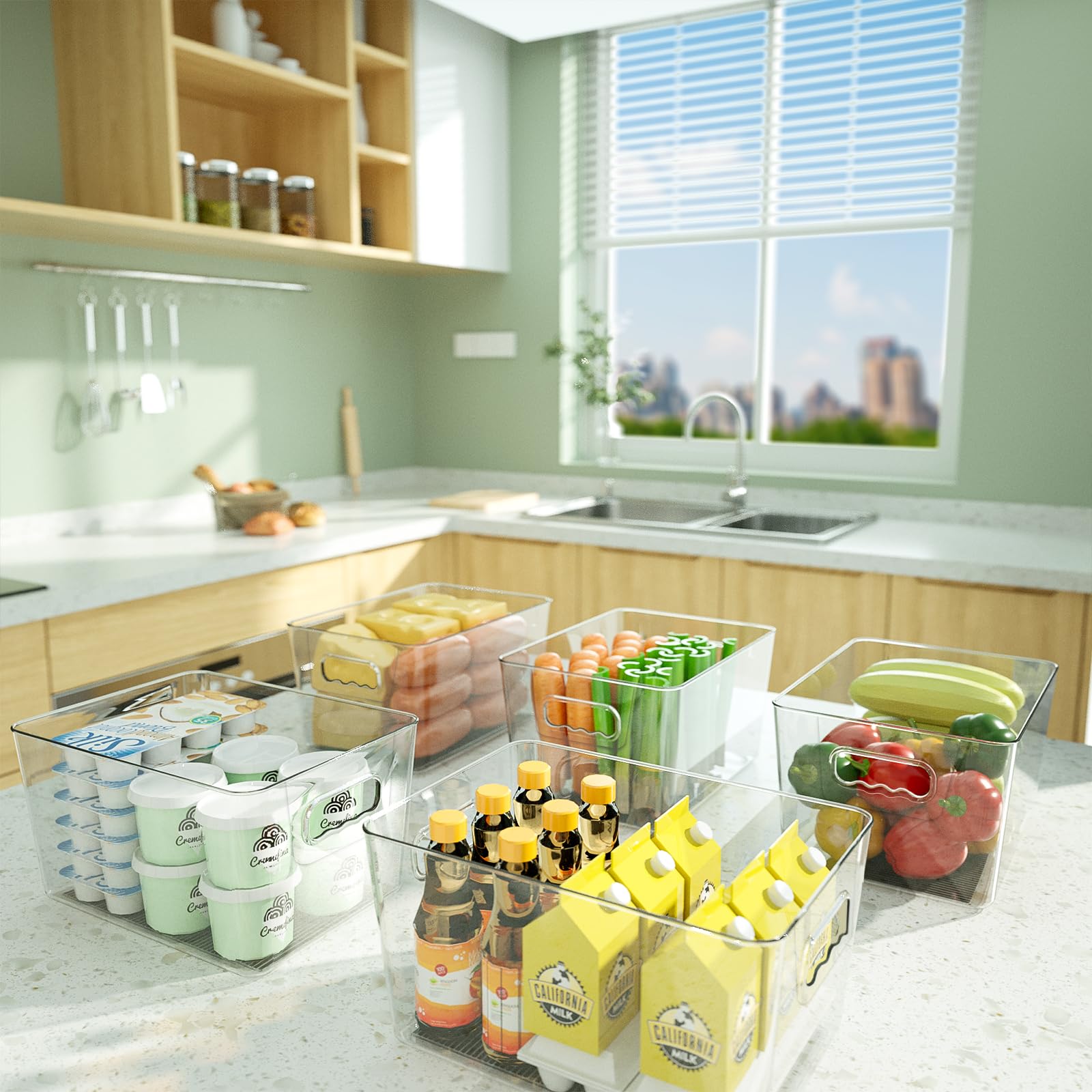BALEINE Clear Plastic Storage Bins, Pantry Organization, BPA Free Stackable Refrigerator Organizers and Storage with Handles for Kitchen Fridge Cabinet Bathroom (6PK, 9.5x5.5x4.5)