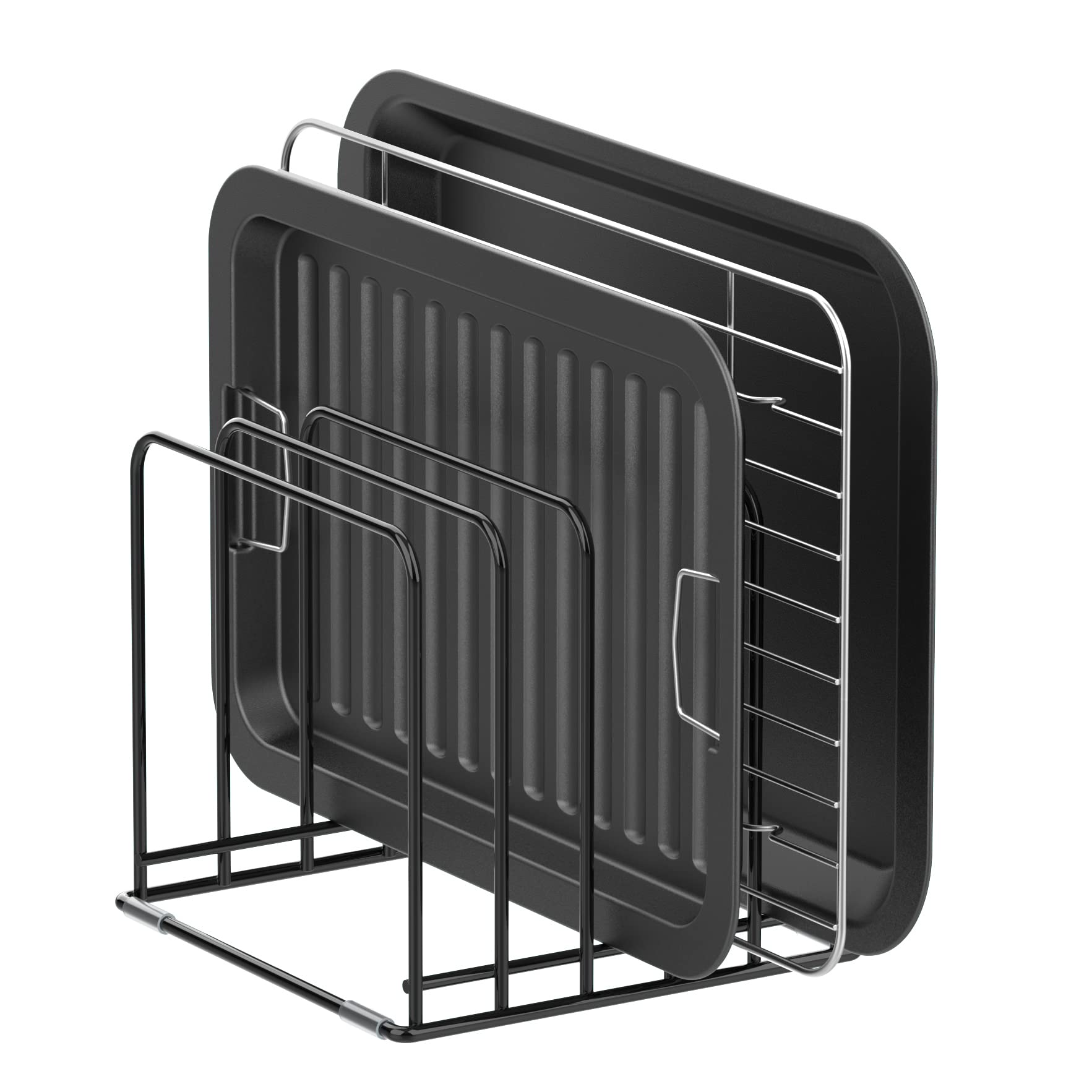 Kitchen Cabinet Organizer, Steel Cookware Holder, Divided Holder with 5 Slots for Skillets Baking Tray and Chopping Board Rack - Baking Pan Holder Storage (1 PC)