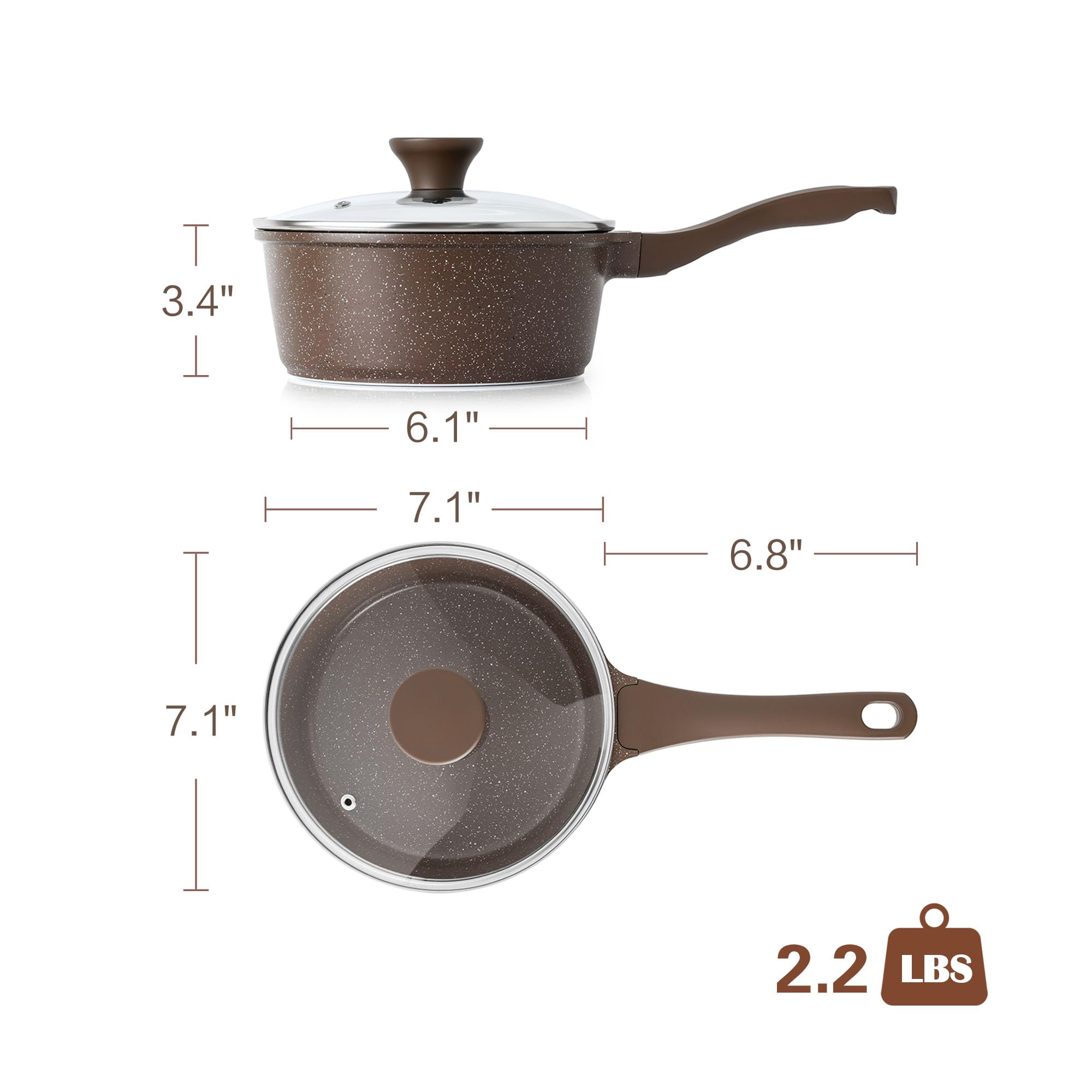 SENSARTE Nonstick Saucepan with Lid, 1.5 Quarts Small Pot with Swiss Granite Coating, Stay-cool Handle, Multipurpose Handy Sauce Pot Small Kitchen Cooking Pot, Induction Comptable, PFOA Free