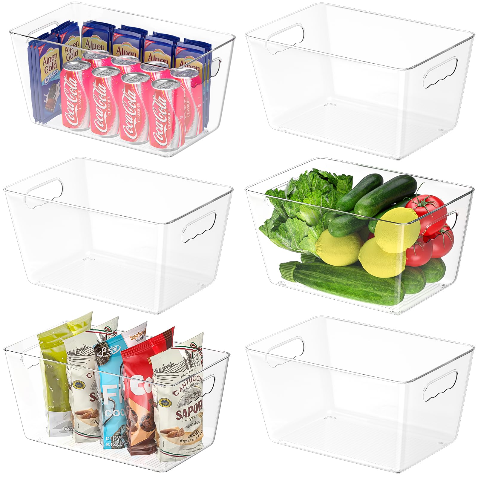 BALEINE Clear Plastic Storage Bins, Pantry Organization, BPA Free Stackable Refrigerator Organizers and Storage with Handles for Kitchen Fridge Cabinet Bathroom (6PK, 9.5x5.5x4.5)