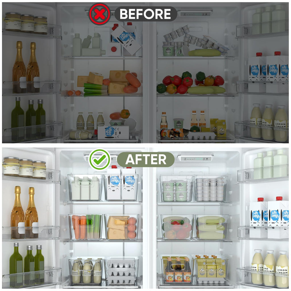 BALEINE Clear Plastic Storage Bins, Pantry Organization, BPA Free Stackable Refrigerator Organizers and Storage with Handles for Kitchen Fridge Cabinet Bathroom (6PK, 9.5x5.5x4.5)