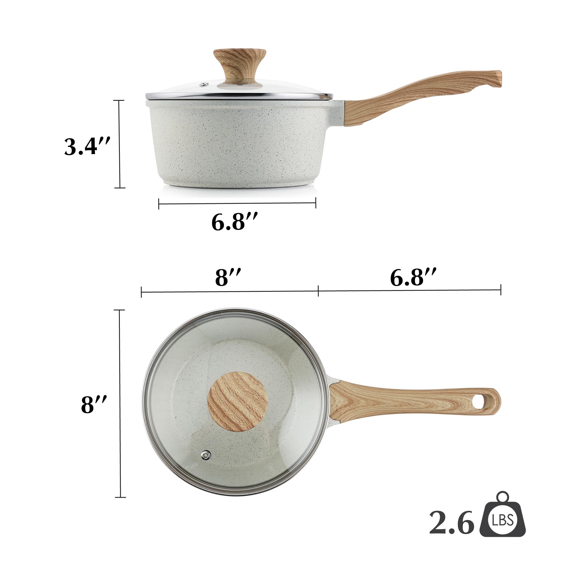 SENSARTE Nonstick Saucepan with Lid, 1.5 Quarts Small Pot with Swiss Granite Coating, Stay-cool Handle, Multipurpose Handy Sauce Pot Small Kitchen Cooking Pot, Induction Comptable, PFOA Free