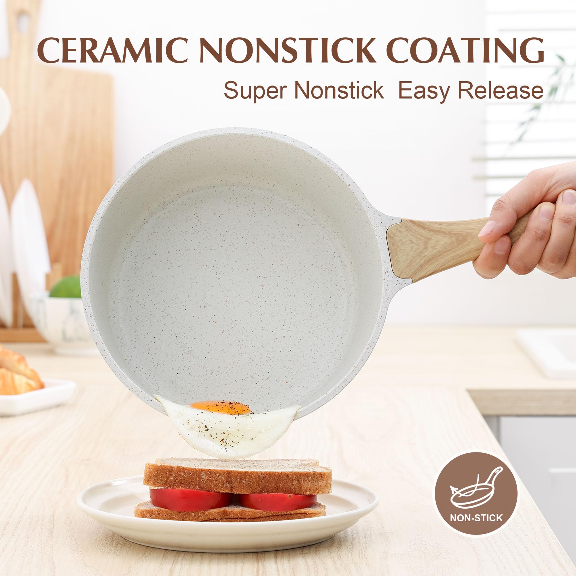 SENSARTE Nonstick Saucepan with Lid, 1.5 Quarts Small Pot with Swiss Granite Coating, Stay-cool Handle, Multipurpose Handy Sauce Pot Small Kitchen Cooking Pot, Induction Comptable, PFOA Free