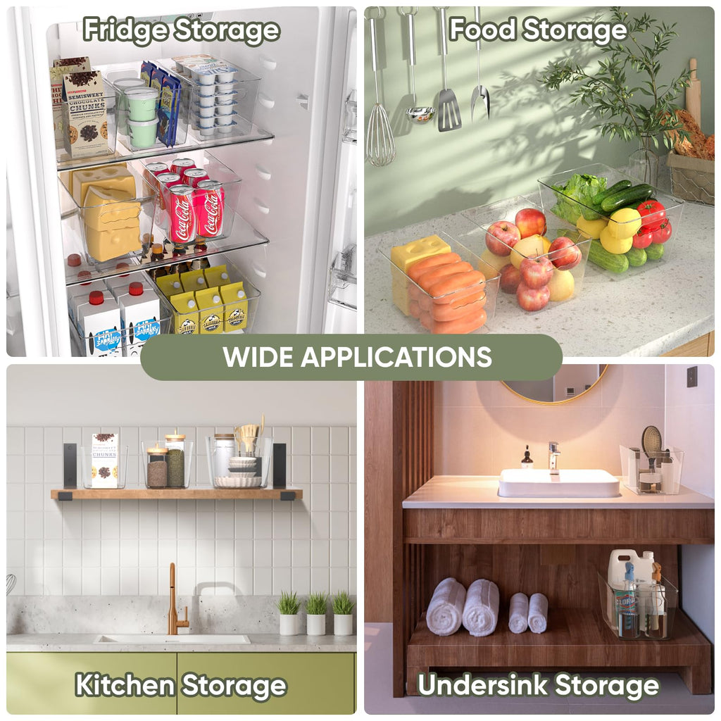 BALEINE Clear Plastic Storage Bins, Pantry Organization, BPA Free Stackable Refrigerator Organizers and Storage with Handles for Kitchen Fridge Cabinet Bathroom (6PK, 9.5x5.5x4.5)