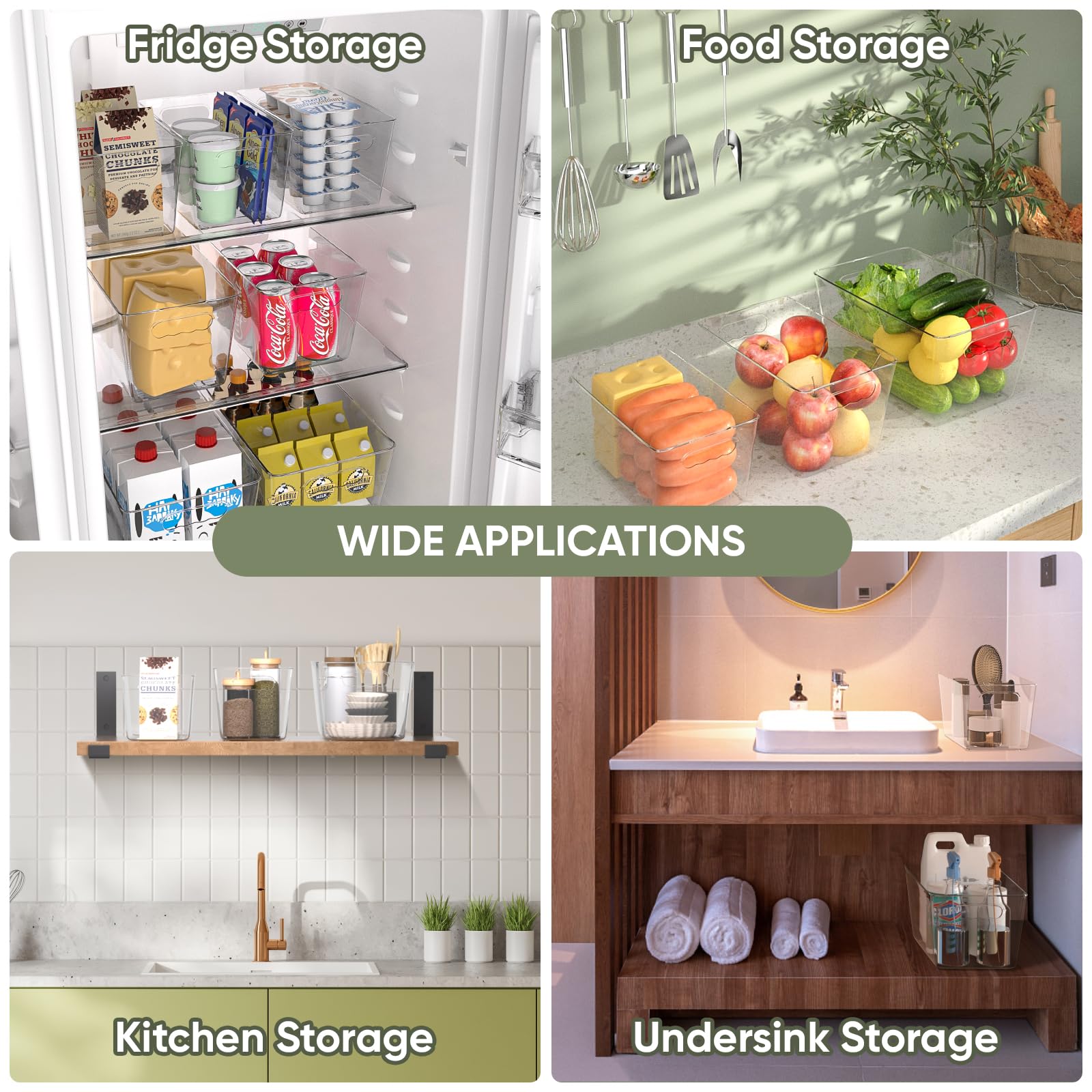 BALEINE Clear Plastic Storage Bins, Pantry Organization, BPA Free Stackable Refrigerator Organizers and Storage with Handles for Kitchen Fridge Cabinet Bathroom (6PK, 9.5x5.5x4.5)
