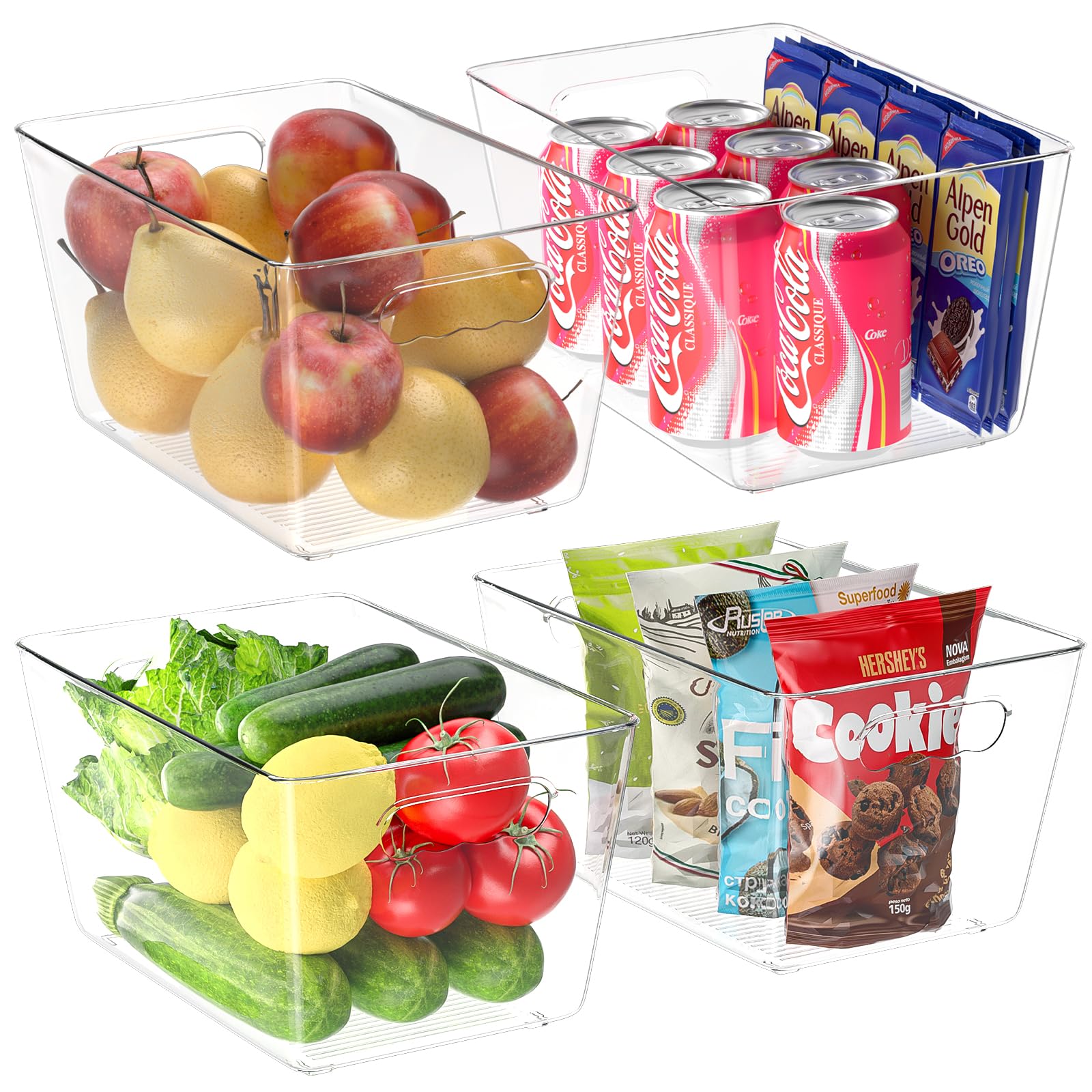 BALEINE Clear Plastic Storage Bins, Pantry Organization, BPA Free Stackable Refrigerator Organizers and Storage with Handles for Kitchen Fridge Cabinet Bathroom (6PK, 9.5x5.5x4.5)