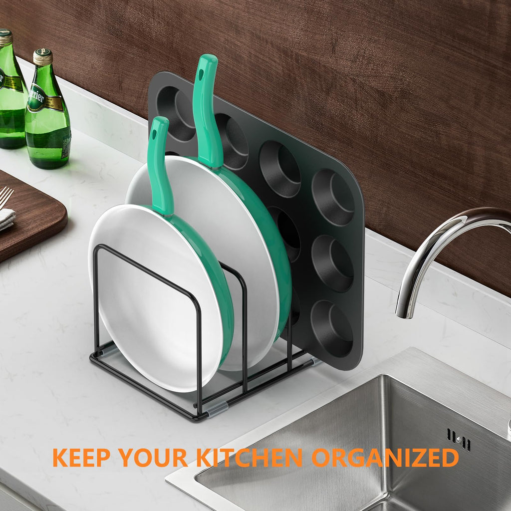 Kitchen Cabinet Organizer, Steel Cookware Holder, Divided Holder with 5 Slots for Skillets Baking Tray and Chopping Board Rack - Baking Pan Holder Storage (1 PC)