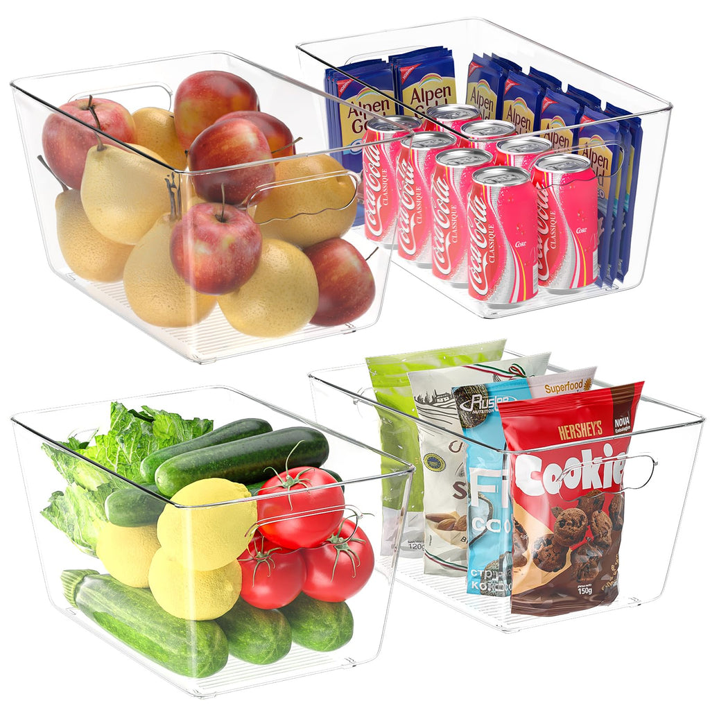 BALEINE Clear Plastic Storage Bins, Pantry Organization, BPA Free Stackable Refrigerator Organizers and Storage with Handles for Kitchen Fridge Cabinet Bathroom (6PK, 9.5x5.5x4.5)