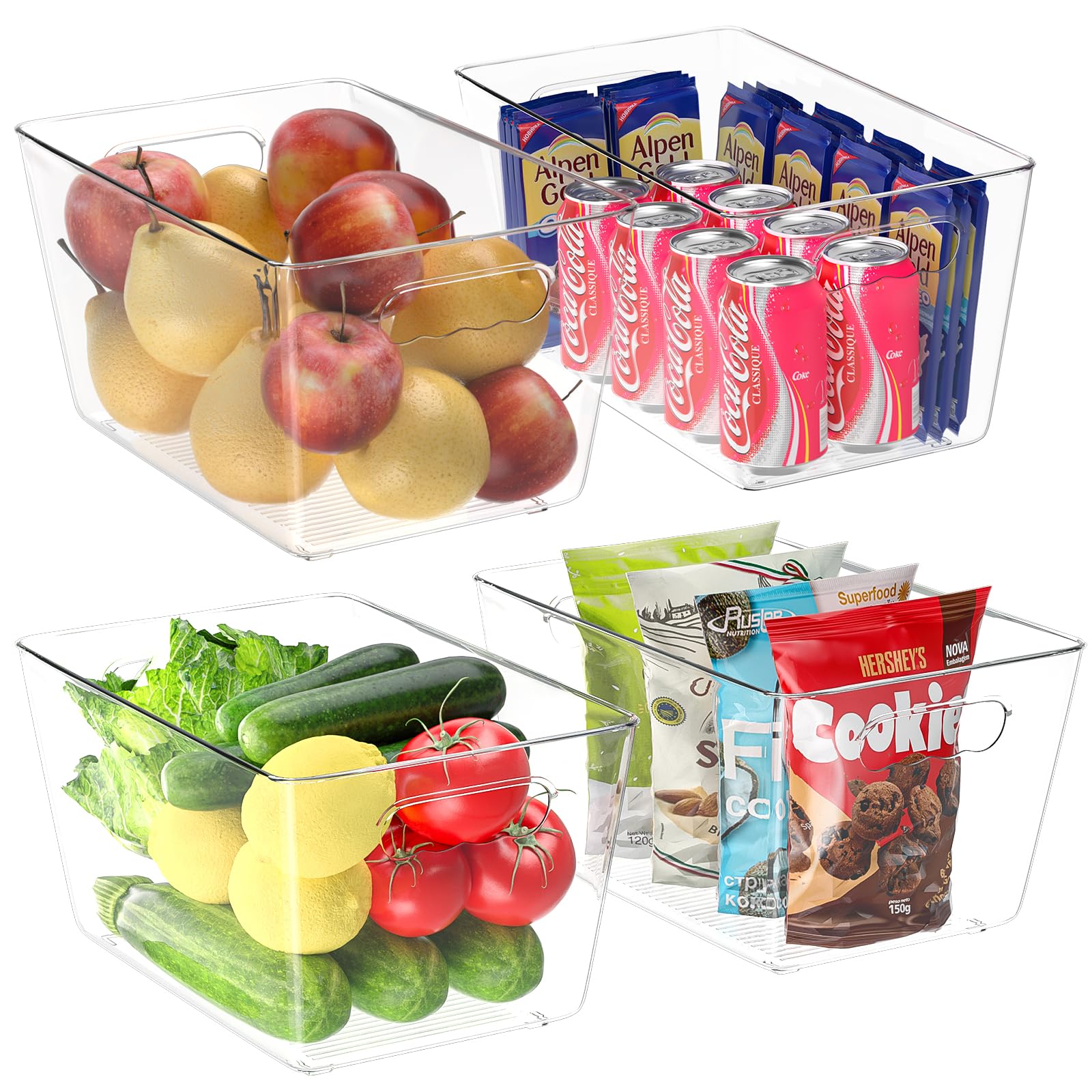 BALEINE Clear Plastic Storage Bins, Pantry Organization, BPA Free Stackable Refrigerator Organizers and Storage with Handles for Kitchen Fridge Cabinet Bathroom (6PK, 9.5x5.5x4.5)