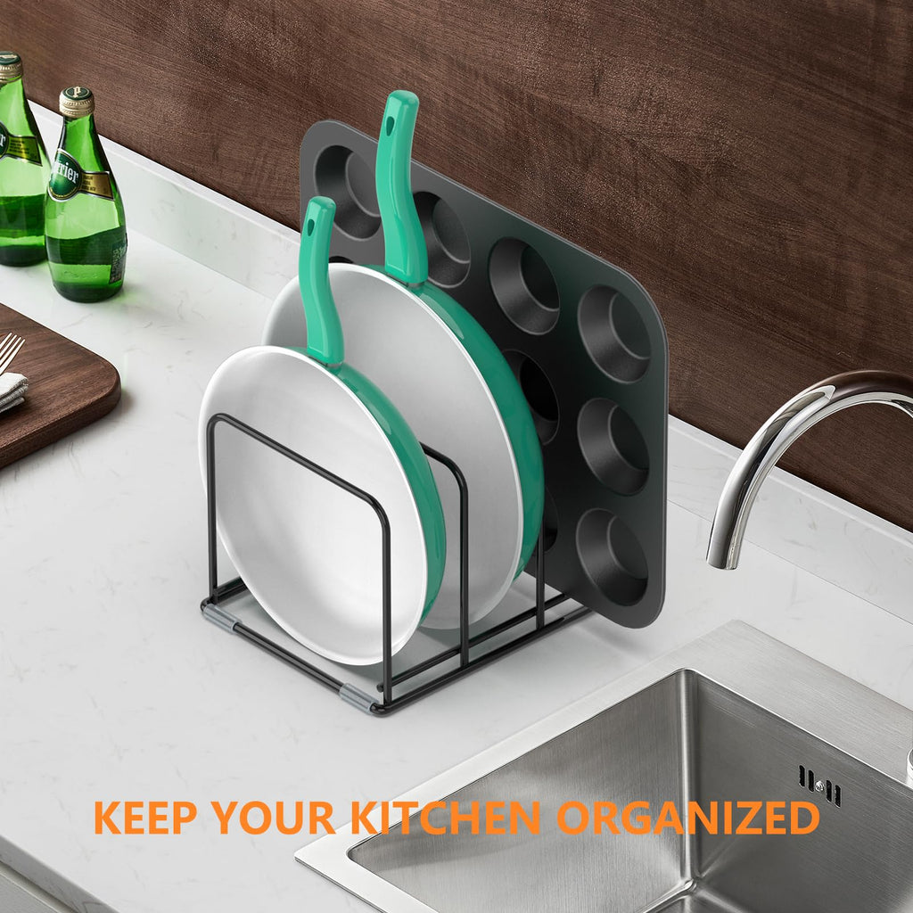 Kitchen Cabinet Organizer, Steel Cookware Holder, Divided Holder with 5 Slots for Skillets Baking Tray and Chopping Board Rack - Baking Pan Holder Storage (1 PC)