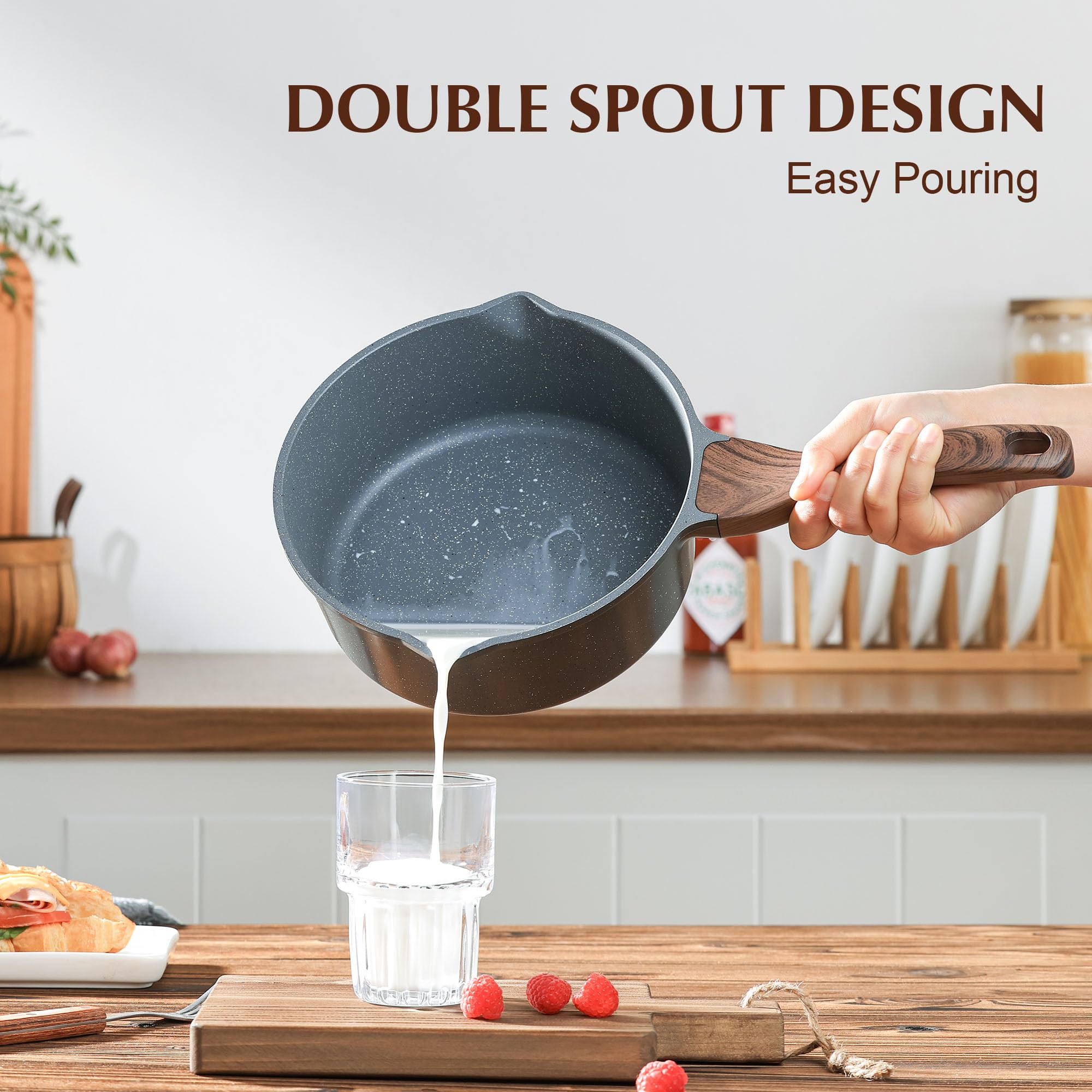 SENSARTE Nonstick Saucepan with Lid, 1.5 Quarts Small Pot with Swiss Granite Coating, Stay-cool Handle, Multipurpose Handy Sauce Pot Small Kitchen Cooking Pot, Induction Comptable, PFOA Free