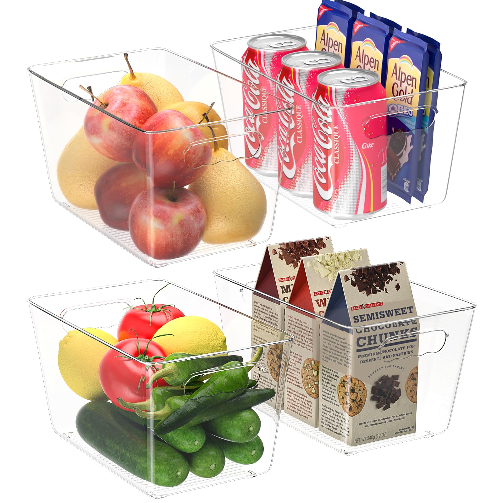 BALEINE Clear Plastic Storage Bins, Pantry Organization, BPA Free Stackable Refrigerator Organizers and Storage with Handles for Kitchen Fridge Cabinet Bathroom (6PK, 9.5x5.5x4.5)