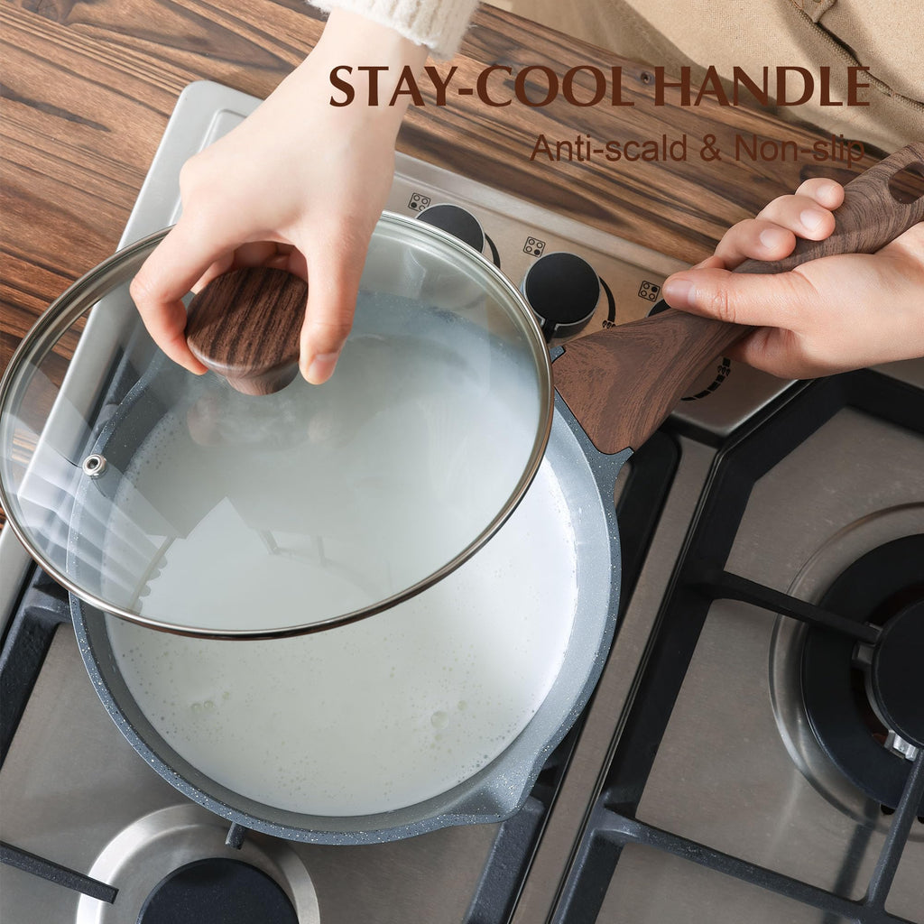 SENSARTE Nonstick Saucepan with Lid, 1.5 Quarts Small Pot with Swiss Granite Coating, Stay-cool Handle, Multipurpose Handy Sauce Pot Small Kitchen Cooking Pot, Induction Comptable, PFOA Free