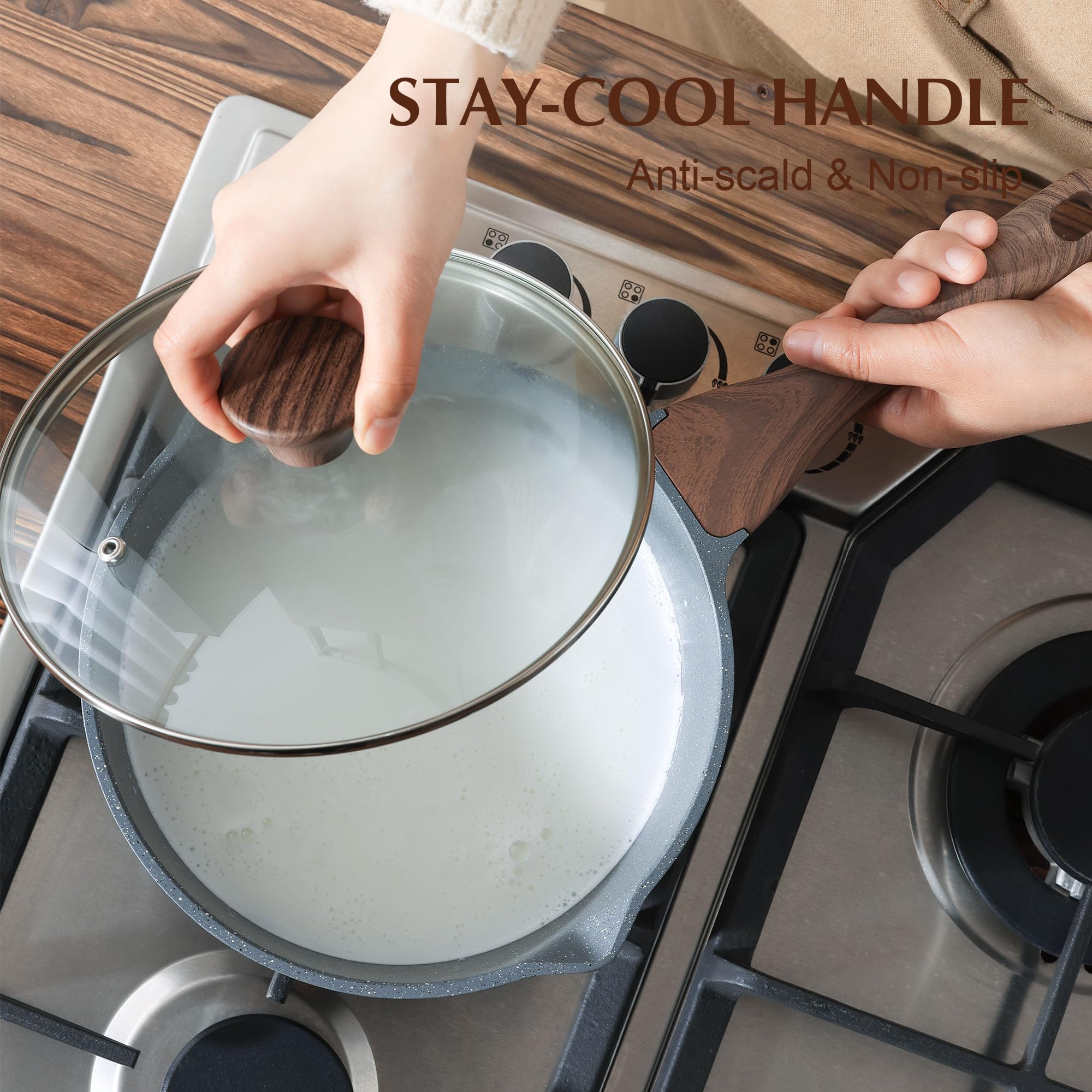SENSARTE Nonstick Saucepan with Lid, 1.5 Quarts Small Pot with Swiss Granite Coating, Stay-cool Handle, Multipurpose Handy Sauce Pot Small Kitchen Cooking Pot, Induction Comptable, PFOA Free