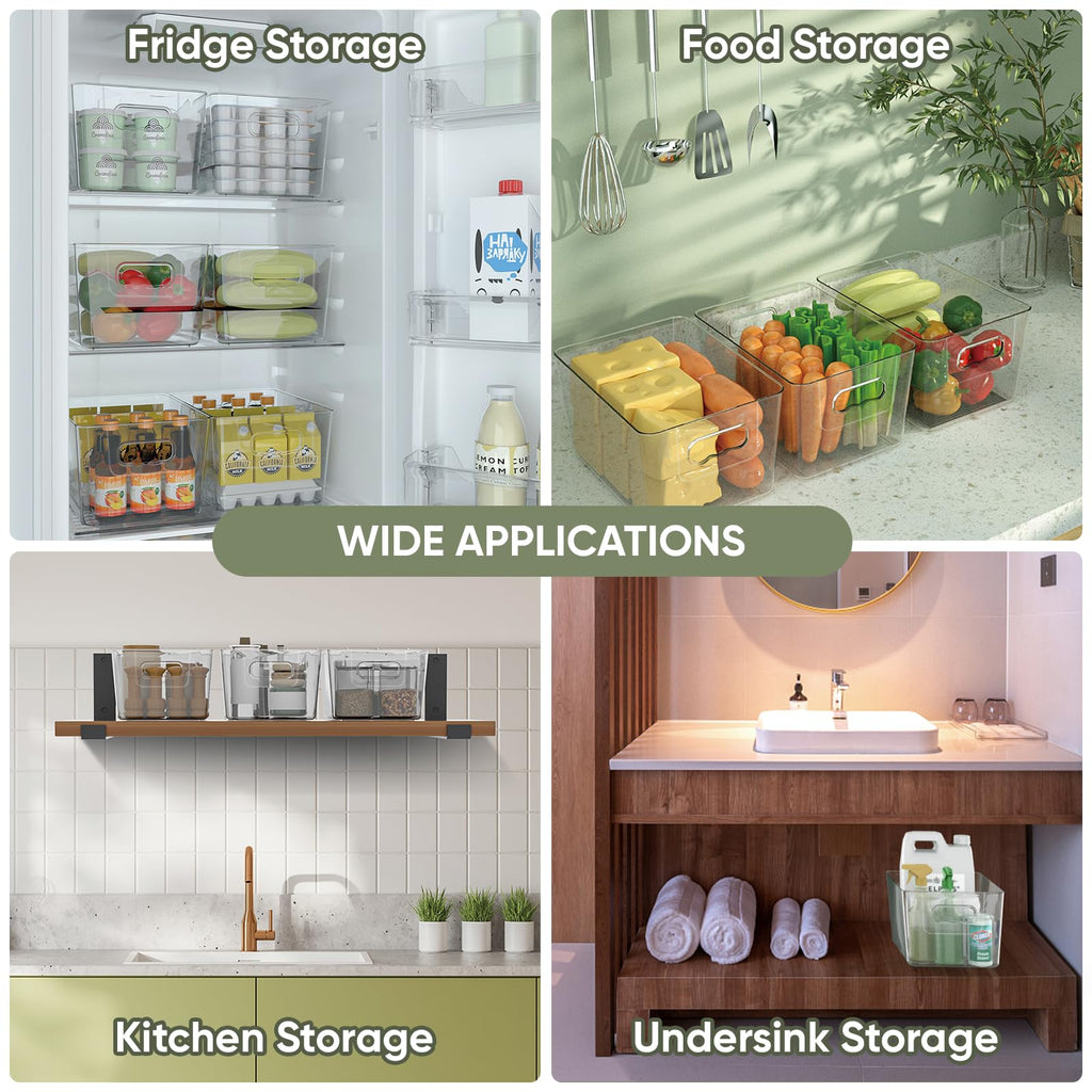 BALEINE Clear Plastic Storage Bins, Pantry Organization, BPA Free Stackable Refrigerator Organizers and Storage with Handles for Kitchen Fridge Cabinet Bathroom (6PK, 9.5x5.5x4.5)