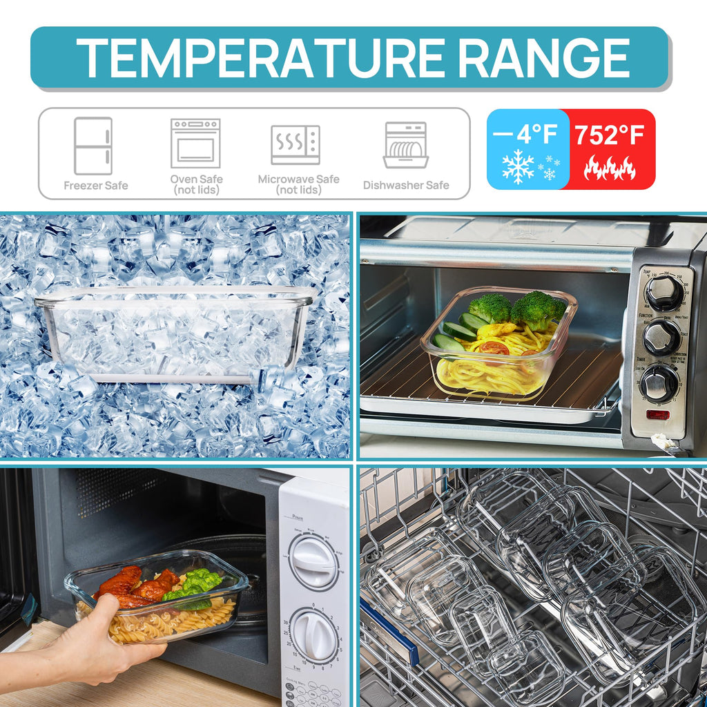 Vtopmart 8 Pack Glass Food Storage Containers with Airtight Lids, Glass Meal Prep Containers, Lunch Office Meal for Microwave, Oven, Freezer and Dishwasher, BPA Free