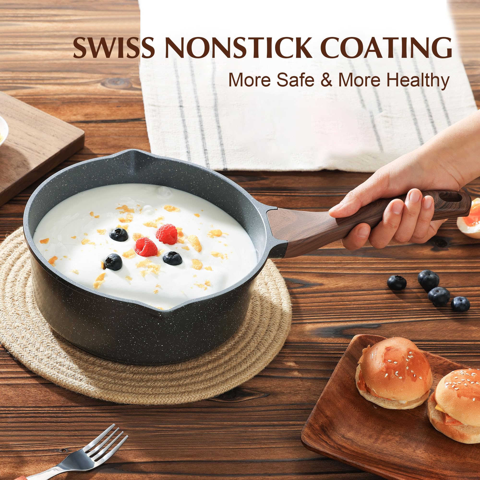SENSARTE Nonstick Saucepan with Lid, 1.5 Quarts Small Pot with Swiss Granite Coating, Stay-cool Handle, Multipurpose Handy Sauce Pot Small Kitchen Cooking Pot, Induction Comptable, PFOA Free